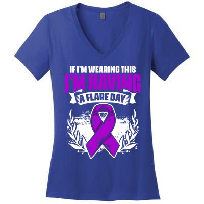 Flare Day Gift Fibro Survivor Warrior Fibromyalgia Awareness Gift Women's V-Neck T-Shirt