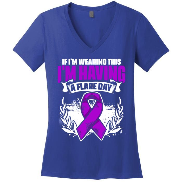 Flare Day Gift Fibro Survivor Warrior Fibromyalgia Awareness Gift Women's V-Neck T-Shirt