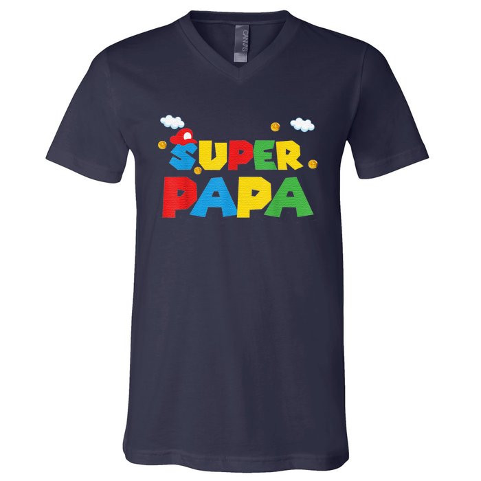 Fathers Day Gift Papa Gift From Son Daughter Grandkids V-Neck T-Shirt