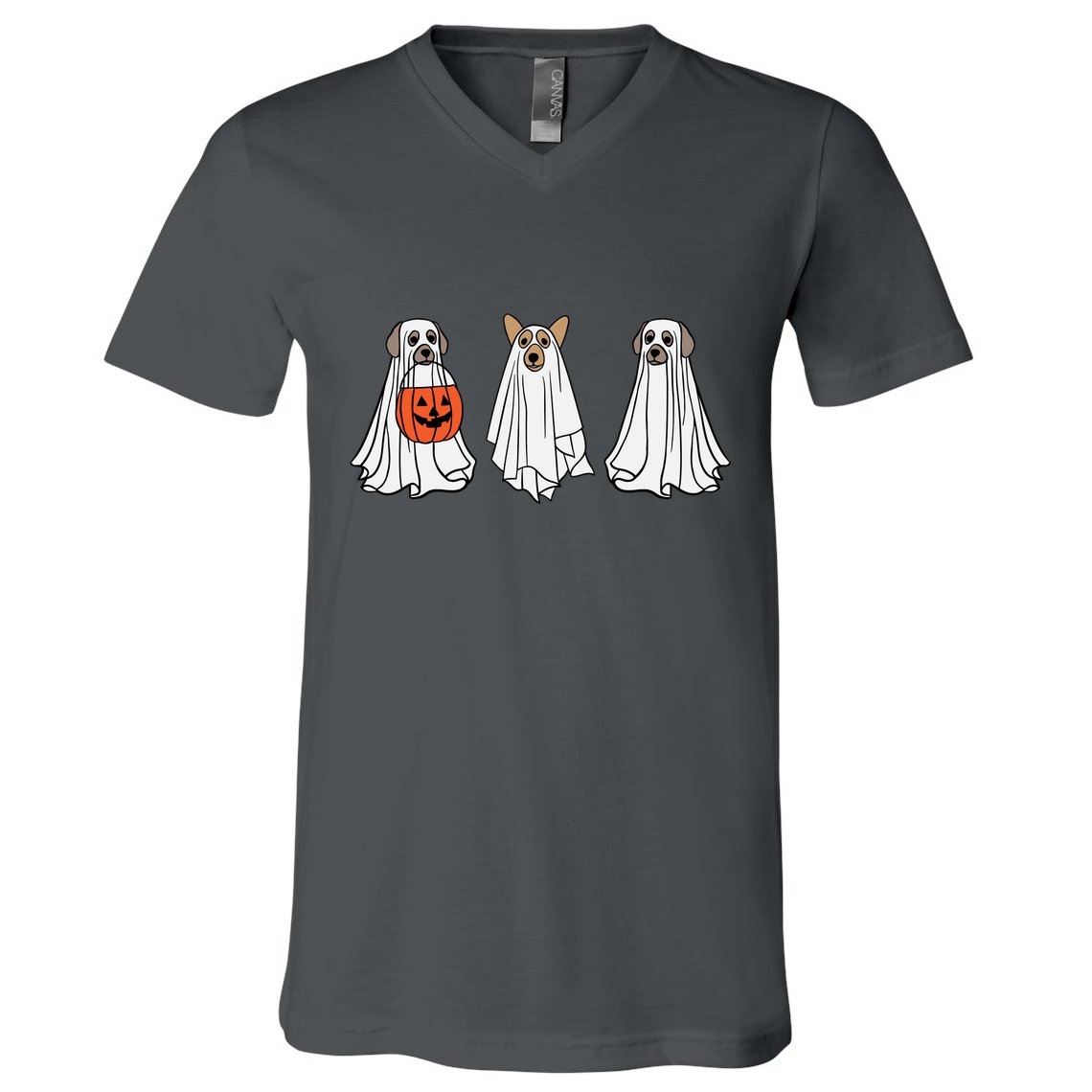 Funny Dog Ghosts Halloween Costume V-Neck T-Shirt
