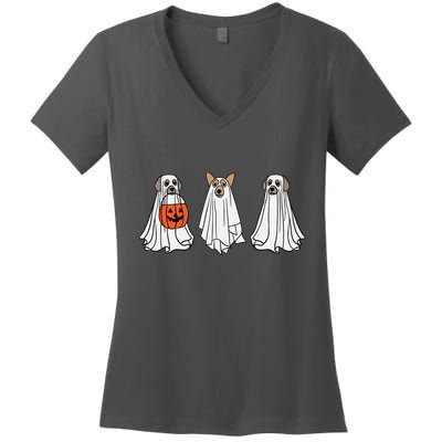 Funny Dog Ghosts Halloween Costume Women's V-Neck T-Shirt