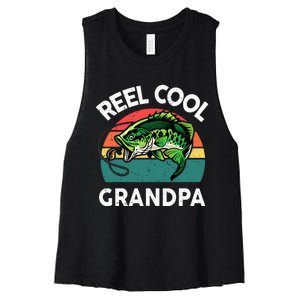 Fathers Day Gift Reel Cool Grandpa Dad Papa PopPop Fishing Women's Racerback Cropped Tank