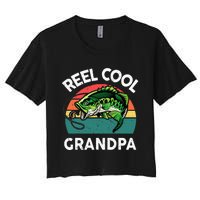 Fathers Day Gift Reel Cool Grandpa Dad Papa PopPop Fishing Women's Crop Top Tee