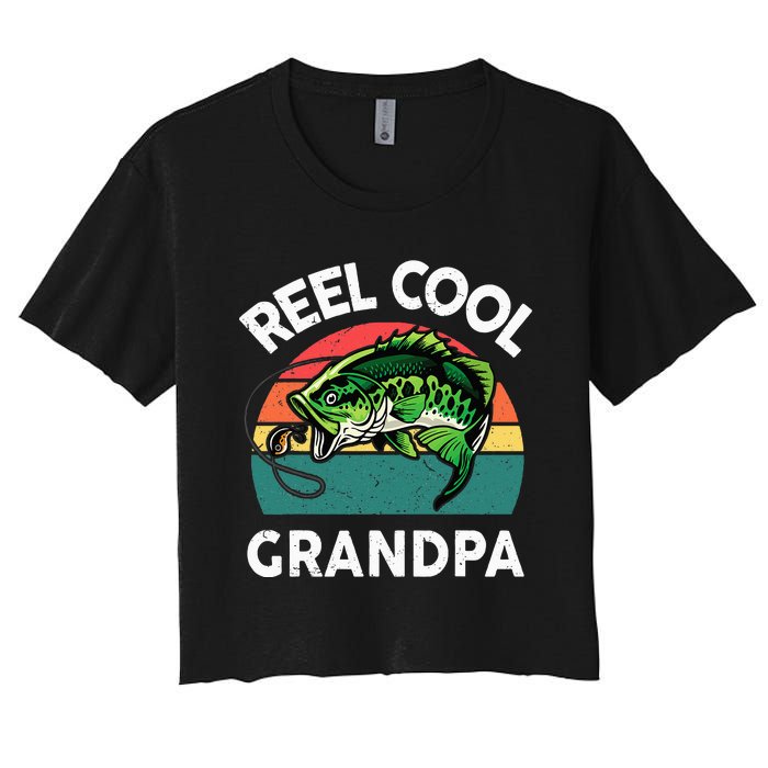 Fathers Day Gift Reel Cool Grandpa Dad Papa PopPop Fishing Women's Crop Top Tee