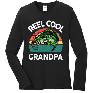 Fathers Day Gift Reel Cool Grandpa Dad Papa PopPop Fishing Ladies Long Sleeve Shirt