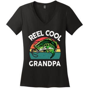 Fathers Day Gift Reel Cool Grandpa Dad Papa PopPop Fishing Women's V-Neck T-Shirt