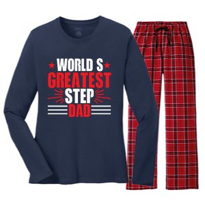 Father's Day Gift, World's Greatest Step Dad Plus Size Shirts For Dad Son Family Women's Long Sleeve Flannel Pajama Set 