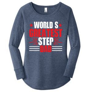 Father's Day Gift, World's Greatest Step Dad Plus Size Shirts For Dad Son Family Women's Perfect Tri Tunic Long Sleeve Shirt