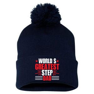 Father's Day Gift, World's Greatest Step Dad Plus Size Shirts For Dad Son Family Pom Pom 12in Knit Beanie