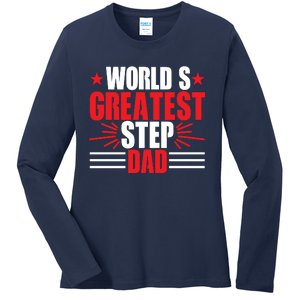 Father's Day Gift, World's Greatest Step Dad Plus Size Shirts For Dad Son Family Ladies Long Sleeve Shirt