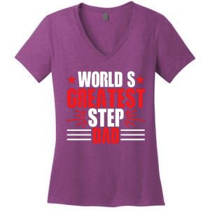 Father's Day Gift, World's Greatest Step Dad Plus Size Shirts For Dad Son Family Women's V-Neck T-Shirt