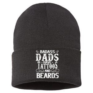 Fathers Day Gift Papa Badass Dads Have Tattoos and Beards Sustainable Knit Beanie