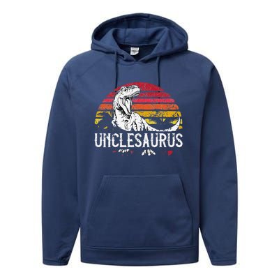 Fathers Day Gift For Unclesaurus Uncle Saurus T Rex Performance Fleece Hoodie