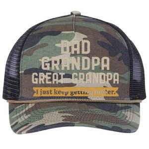 Fathers Dad Grandpa Great Grandpa I Just Keep Getting Better Retro Rope Trucker Hat Cap