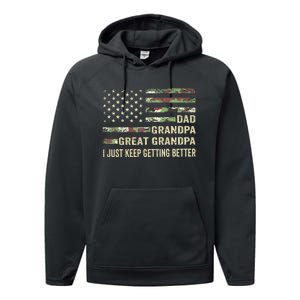 Fathers Day Gift From Grandkids Dad Grandpa Great Grandpa Performance Fleece Hoodie