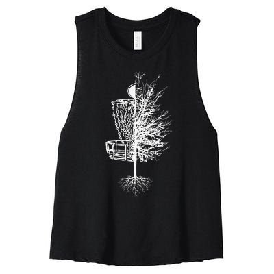 Funny Disc Golf Basket Tree Frisbee Golf Women's Racerback Cropped Tank