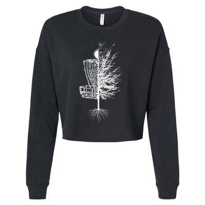 Funny Disc Golf Basket Tree Frisbee Golf Cropped Pullover Crew