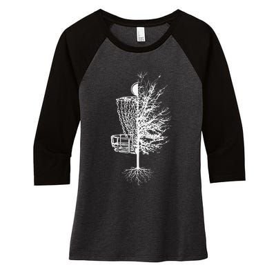 Funny Disc Golf Basket Tree Frisbee Golf Women's Tri-Blend 3/4-Sleeve Raglan Shirt