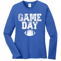 Football Day Game Vintage Distressed Graphic Dad Cool Gift Ladies Long Sleeve Shirt