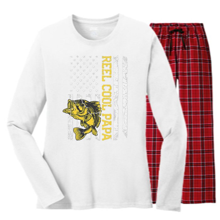 Father's Day Gifts Funny Fishing Reel Cool Papa Dad Joke Women's Long Sleeve Flannel Pajama Set 