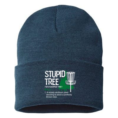 Funny Disc Golfer Gift Outdoor Sports Stupid Tree Disc Golf Sustainable Knit Beanie