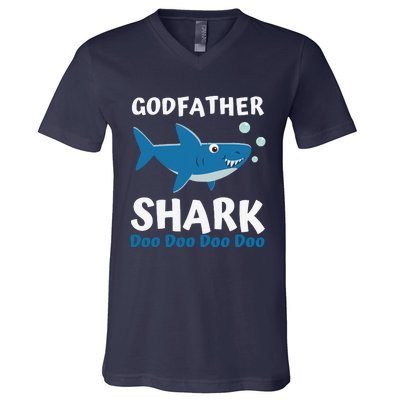 Fathers Day Gift From Godson Goddaughter Godfather Shark V-Neck T-Shirt