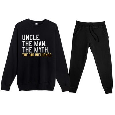 Father's Day Gift Uncle The Man The Myth The Bad Influence Premium Crewneck Sweatsuit Set