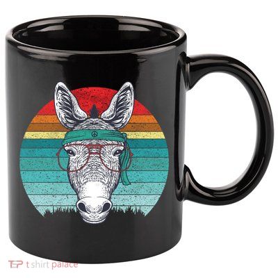 Funny Donkey Gift Vintage Donkey With Glasses Retro Sunset Funny Gift 11oz C Handle Ceramic Mug