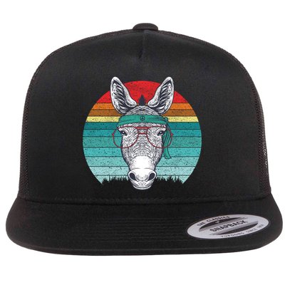 Funny Donkey Gift Vintage Donkey With Glasses Retro Sunset Funny Gift Flatbill Hat