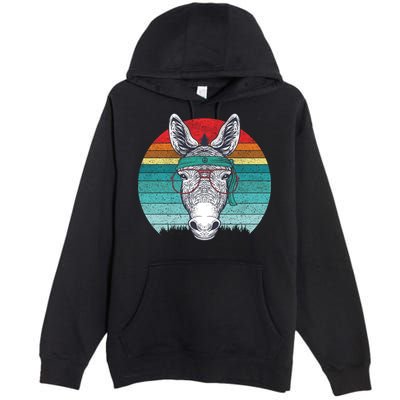 Funny Donkey Gift Vintage Donkey With Glasses Retro Sunset Funny Gift Premium Pullover Hoodie