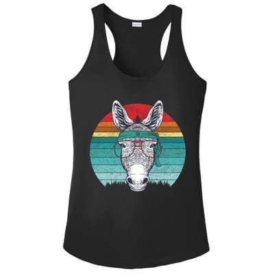 Funny Donkey Gift Vintage Donkey With Glasses Retro Sunset Funny Gift Ladies PosiCharge Competitor Racerback Tank