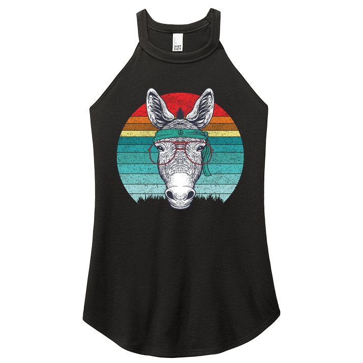 Funny Donkey Gift Vintage Donkey With Glasses Retro Sunset Funny Gift Women's Perfect Tri Rocker Tank