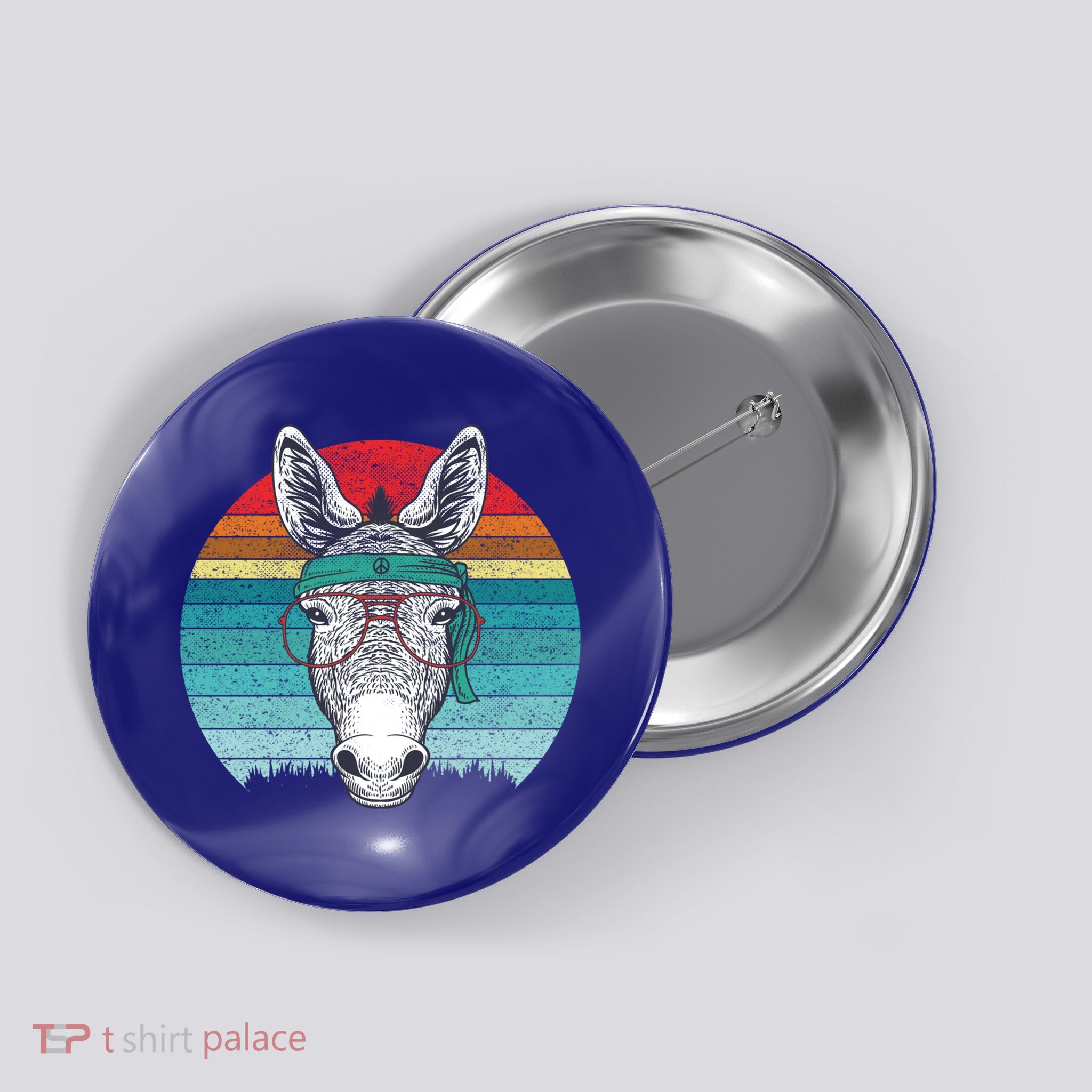 Funny Donkey Gift Vintage Donkey With Glasses Retro Sunset Funny Gift Button
