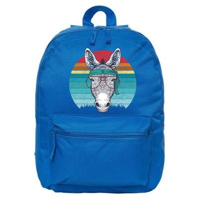 Funny Donkey Gift Vintage Donkey With Glasses Retro Sunset Funny Gift 16 in Basic Backpack