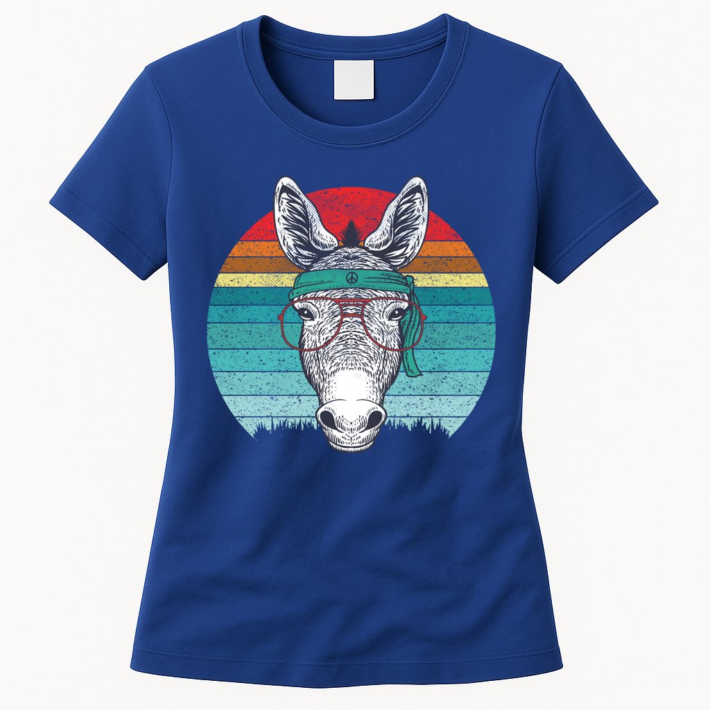 Funny Donkey Gift Vintage Donkey With Glasses Retro Sunset Funny Gift Womens T-Shirt