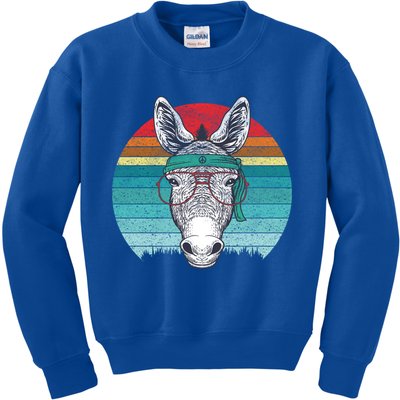 Funny Donkey Gift Vintage Donkey With Glasses Retro Sunset Funny Gift Kids Sweatshirt