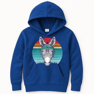 Funny Donkey Gift Vintage Donkey With Glasses Retro Sunset Funny Gift Kids Hoodie