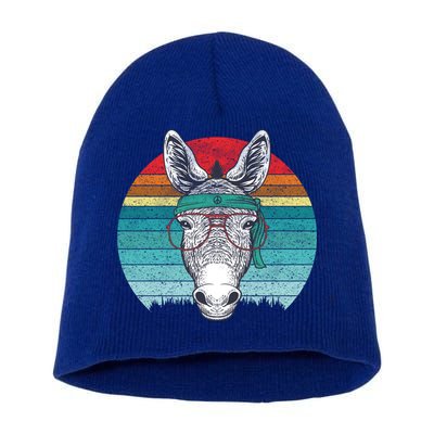 Funny Donkey Gift Vintage Donkey With Glasses Retro Sunset Funny Gift Short Acrylic Beanie