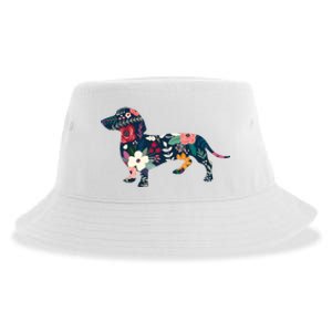 Floral Dachshund Gift Great Gift Doxie Dog Lover Great Gift Sustainable Bucket Hat