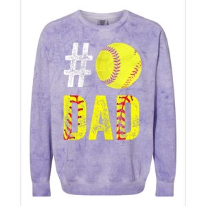 Fathers Day Gift Number One Softball Dad Cute Gift Colorblast Crewneck Sweatshirt