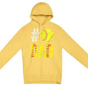 Fathers Day Gift Number One Softball Dad Cute Gift Premium Pullover Hoodie