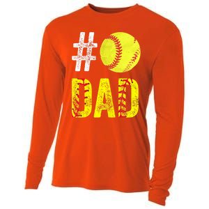 Fathers Day Gift Number One Softball Dad Cute Gift Cooling Performance Long Sleeve Crew