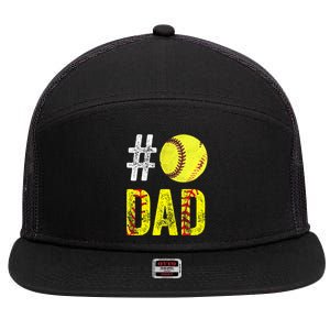 Fathers Day Gift Number One Softball Dad Cute Gift 7 Panel Mesh Trucker Snapback Hat