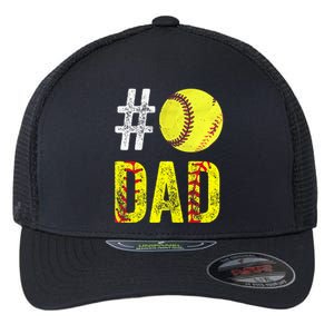 Fathers Day Gift Number One Softball Dad Cute Gift Flexfit Unipanel Trucker Cap