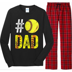 Fathers Day Gift Number One Softball Dad Cute Gift Long Sleeve Pajama Set