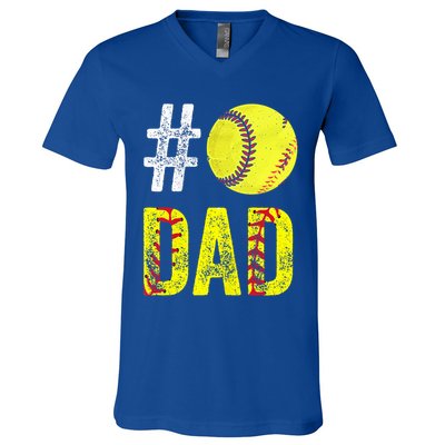 Fathers Day Gift Number One Softball Dad Cute Gift V-Neck T-Shirt