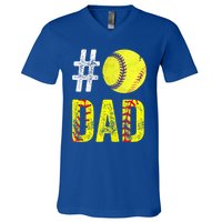 Fathers Day Gift Number One Softball Dad Cute Gift V-Neck T-Shirt