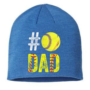 Fathers Day Gift Number One Softball Dad Cute Gift Sustainable Beanie