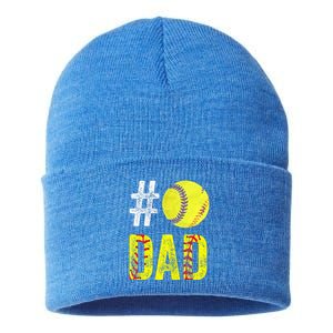 Fathers Day Gift Number One Softball Dad Cute Gift Sustainable Knit Beanie