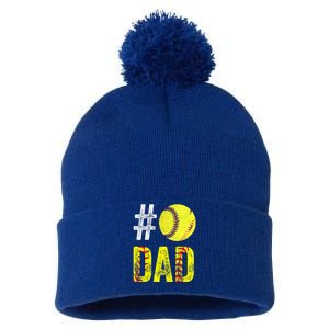 Fathers Day Gift Number One Softball Dad Cute Gift Pom Pom 12in Knit Beanie